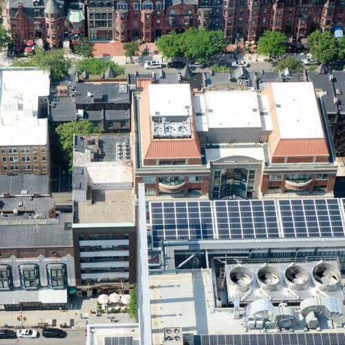 aerial view of buildings' ventilation systems