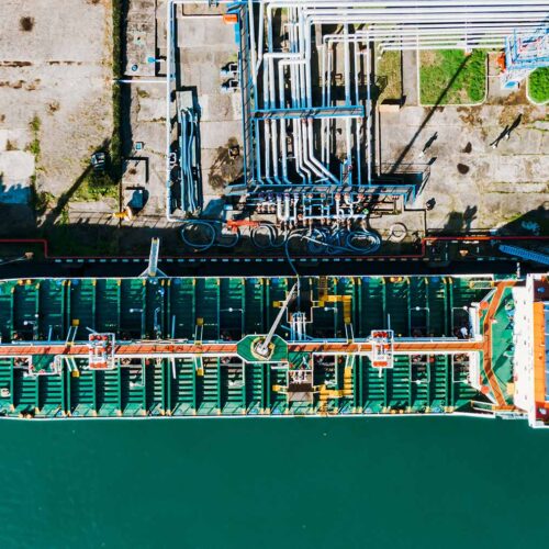 aerial view of a tanker ship refueling