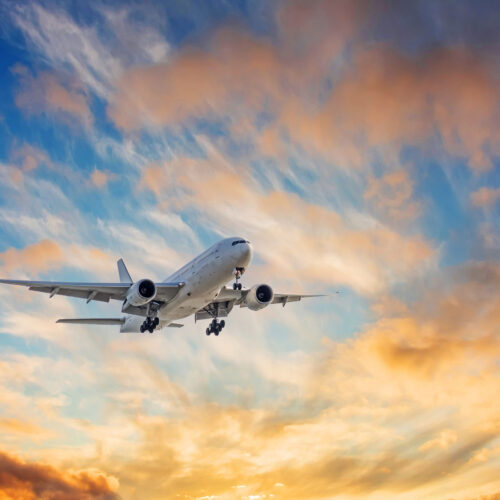 airplane at sunset