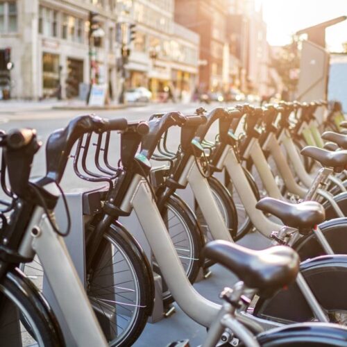 electric bikes on charging rack