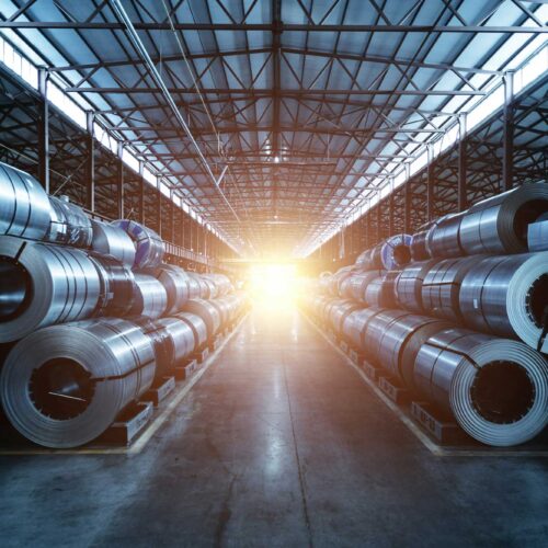 roll of galvanized steel sheet at metalworking factory