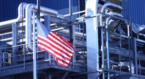 industrial plant with American flag