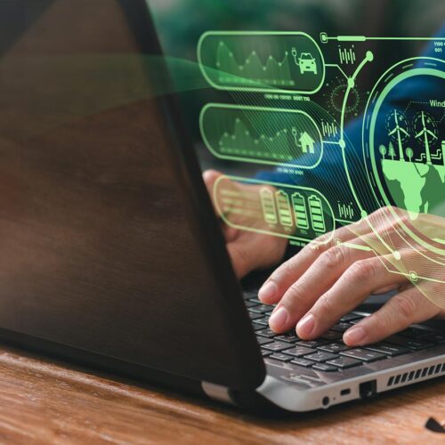 laptop with 3D graphic renderings