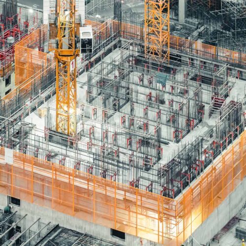 massive steel building construction site