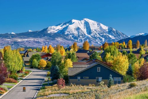 residential neighborhood with mountains in background